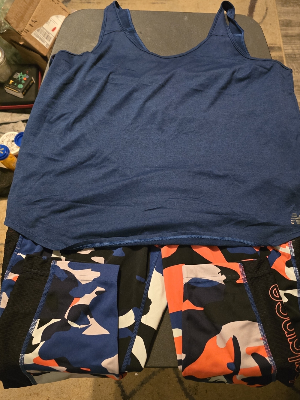 New Balance Blue Tank Top with Multicolor Camo Leggings